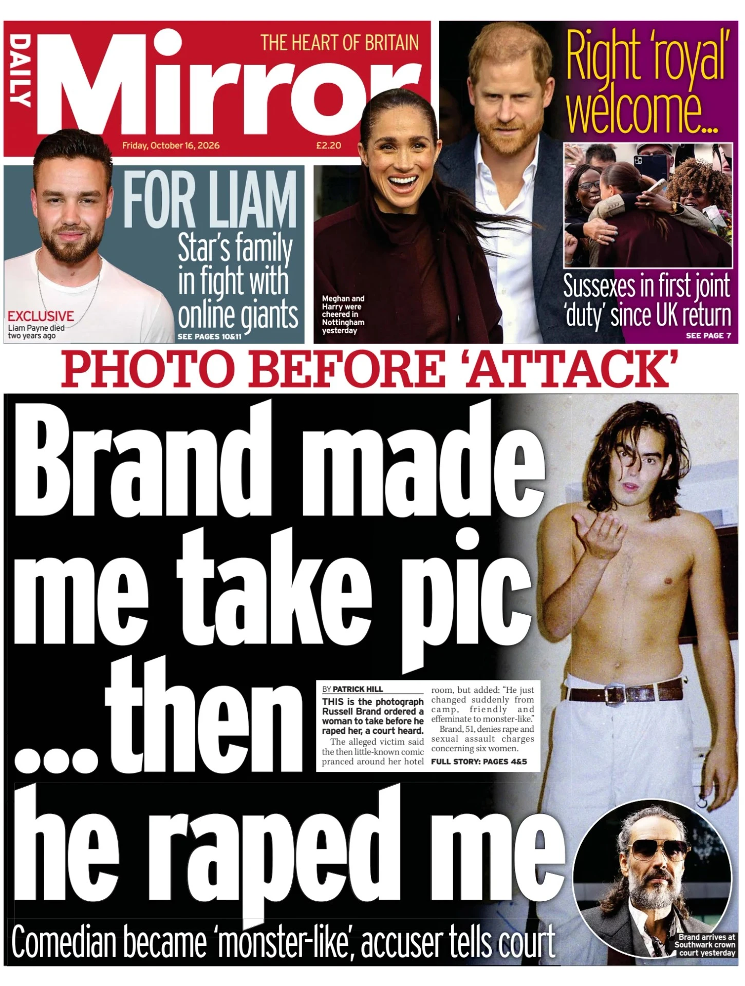 Prima-pagina-Daily Mirror-edizione-di-oggi-16-10-2026